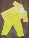 Yellow Stripes V-Neck Casual Two Piece Shorts Set