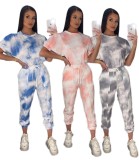 Pink Tie Dye Drawstring Leisure Two Piece Pants Set