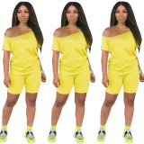 Yellow Off Shoulder Casual Two Piece Shorts Set