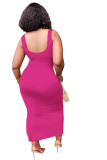 Sexy Hot Pink Sleeveless Long Bodycon Slit Dress