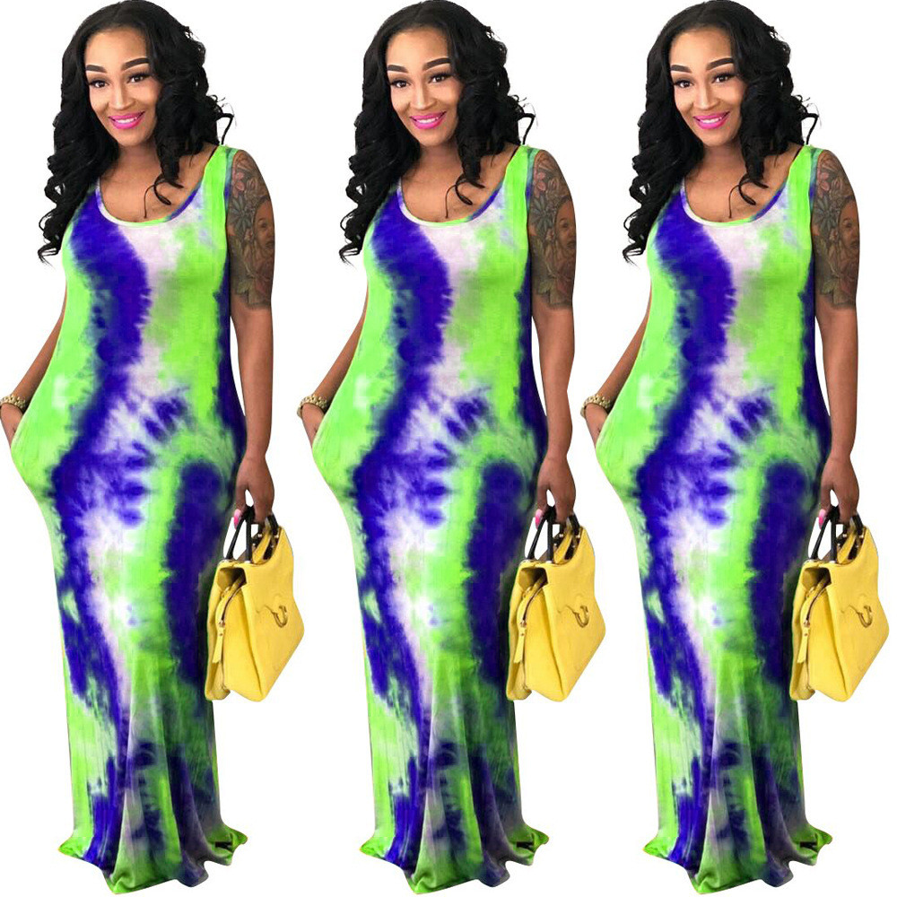 Tie Dye Green Sleeveless Maxi Dress US$ 9.39 - www.lover-pretty.com