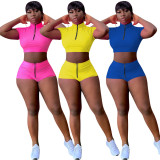 Yellow Zipper Crop Top & Shorts Set