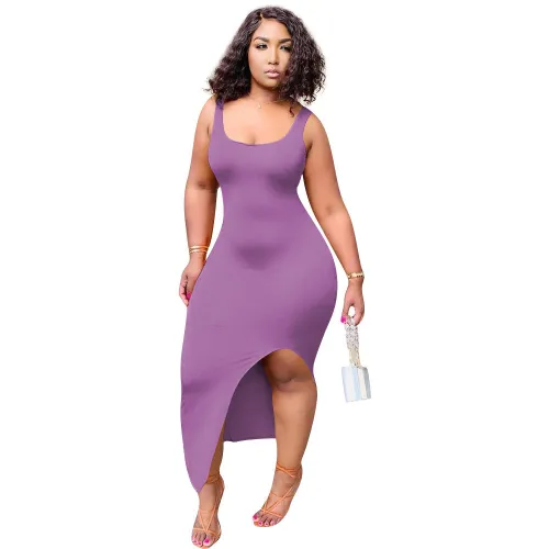 Sexy Purple Sleeveless Long Bodycon Slit Dress
