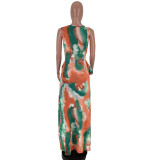 Tie Dye Coral Sleeveless Maxi Dress