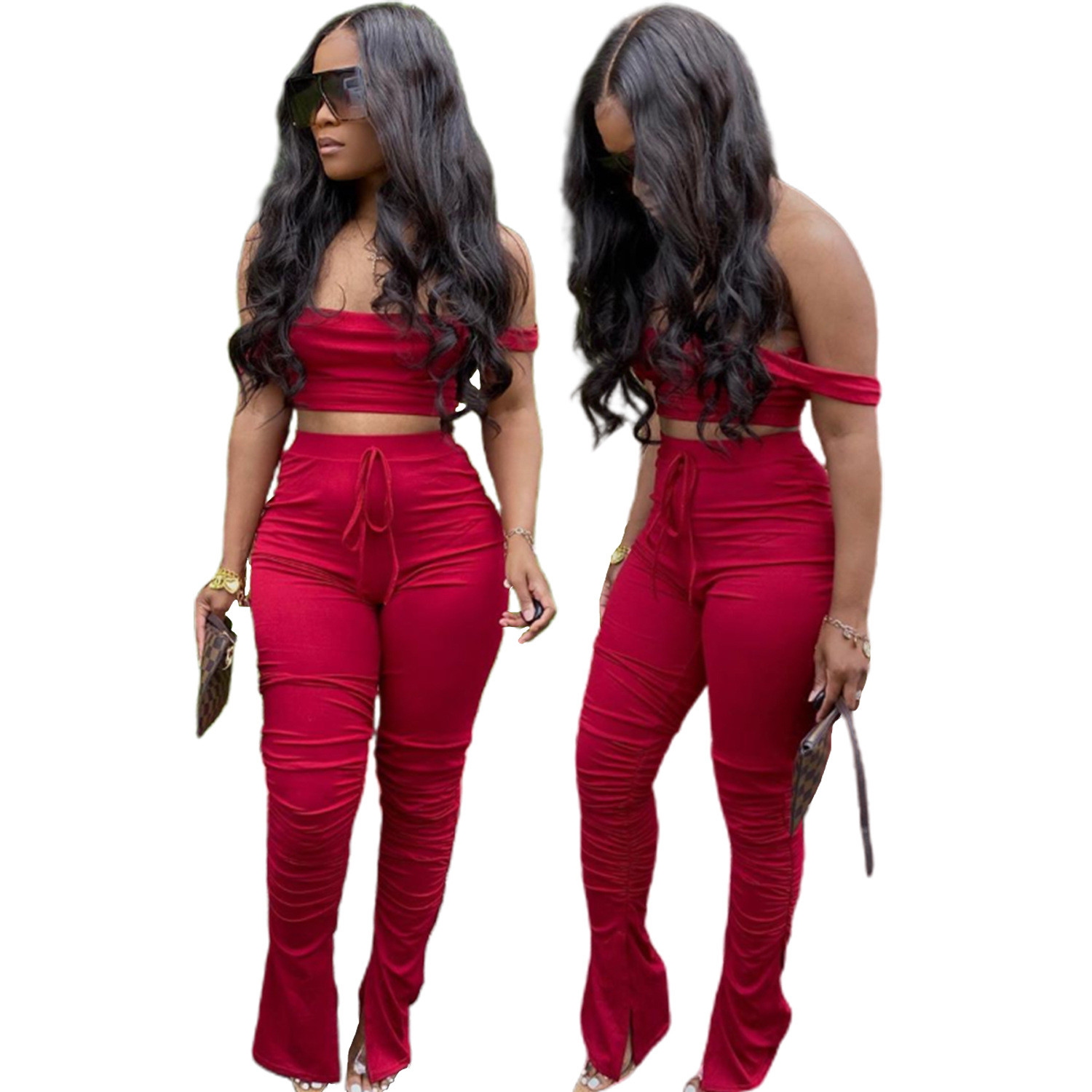 red stack pants