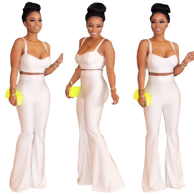 White Cami Top & Flare Pants Set