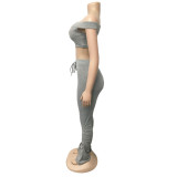 Gray Bandeau & Stack Slit Pants Set