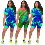 Print Green Two Piece Shorts Set