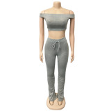 Gray Bandeau & Stack Slit Pants Set