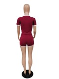 Wine Red Contrast Binding Leisure Top & Shorts