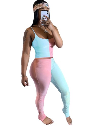 Pink and Blue Contrast Cami Top & Stacked Leggings