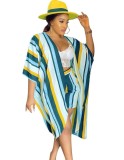 Striped Green Batwing Sleeve Cover Up & Shorts