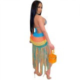 Colorful Crochet Beach Bra and Tassel Hem Skirt