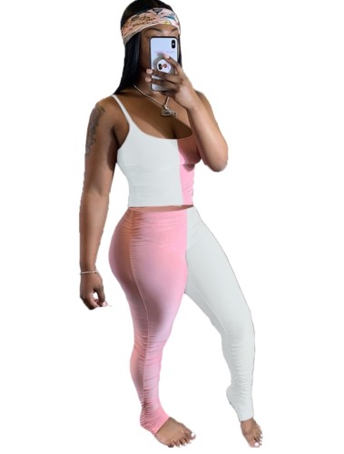 White and Pink Block Cami Top & Ruched Leggings