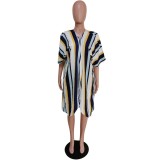 Striped Navy Shorts with Matching Batwing Sleeve Cover Up