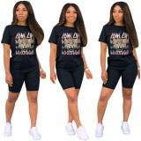 Black Cheetah Print Casual Top & Shorts