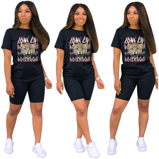 Black Cheetah Print Casual Top & Shorts