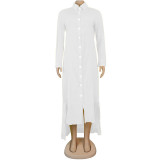 White Button Up High Low Long Shirt Dress