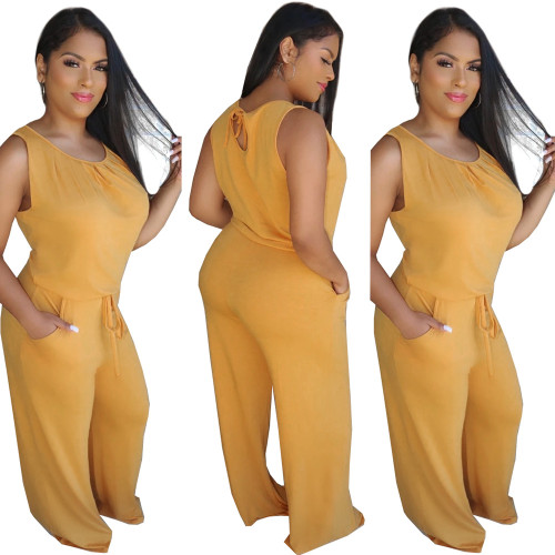 Yellow Sleeveless Wide Leg Jumpsuit