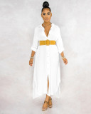 White Button Up High Low Long Shirt Dress