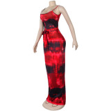 Tie Dye Red Straps Maxi Dress(Without Mask)