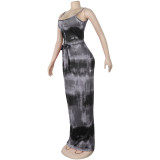 Tie Dye Gray Straps Maxi Dress(Without Mask)