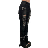 Black S-4XL Ripped Holes Bell Bottom Jeans