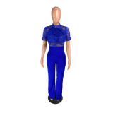 Blue Lace Bodice Elegant Jumpsuit
