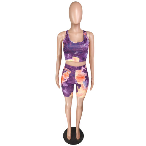 Tie Dye Purple Crop Tank Top & Shorts