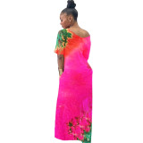 Tie Dye Hot Pink Short Sleeve Maxi Dress