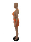 Rhinestone Orange Bra Top & Shorts Set