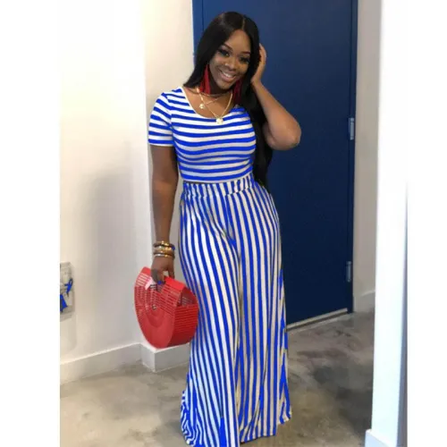 Striped Blue Short Tee & High Waist Pants