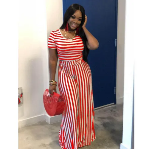 Striped Red Short Tee & High Waist Pants