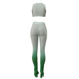 Gradient Green Metal Chain Top & Ruched Pants Set