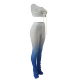 Gradient Blue Metal Chain Top & Ruched Pants Set
