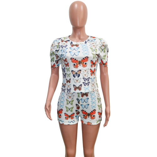 Butterfly Print Two Piece Shorts Set