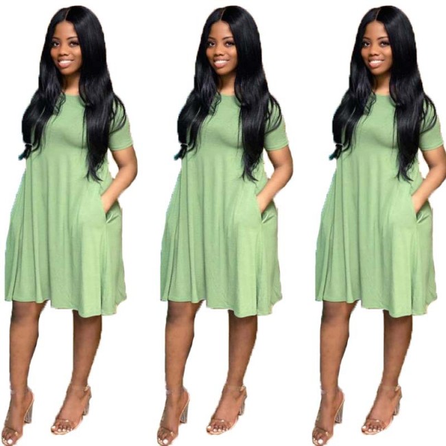 Light Green Plus Size Casual Dress with Pocket