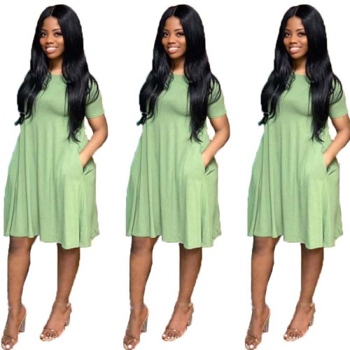 Light Green Plus Size Casual Dress with Pocket