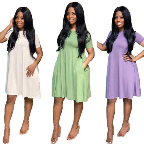 Light Green Plus Size Casual Dress with Pocket