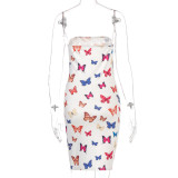 Butterfly Print Strapless Sexy Mini Dress