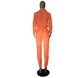 Orange Drawstring Contrast Tracksuit