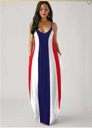 Plus Size Contrast Striped Deep V Cami Maxi Dress
