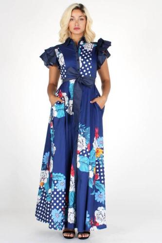 Floral Blue Frilled Maxi Dress