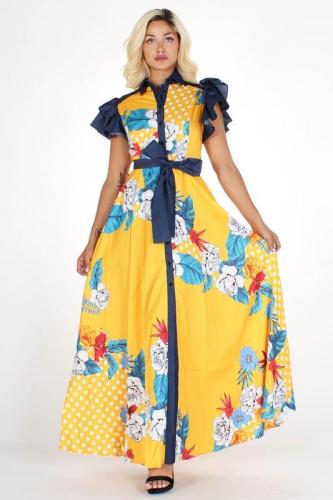 Floral Yellow Frilled Maxi Dress