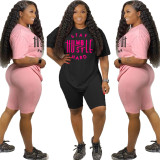 Pink Letter Graphic Two Piece Shorts Set