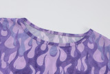 Purple Flame Printed Mesh Top with Sleeve