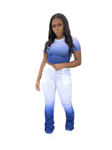 Color Changing Blue Two Piece Ruched Pants Set
