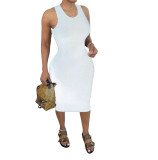 White Scrunch Back Cutout Sleeveless Midi Dress