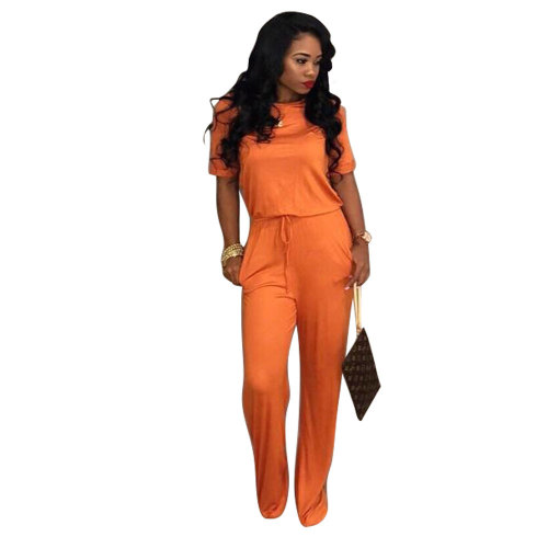 Orange Short Sleeve Back Keyhole Jumpsuit