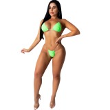 Green Clear Strap Triangle Bikini Set with Cover Up